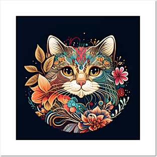 LadLay Cat Flower Beautiful - Cat Boho Lover Posters and Art